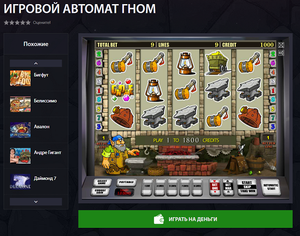 Игровой автомат Гном онлайн с реальными деньгами
